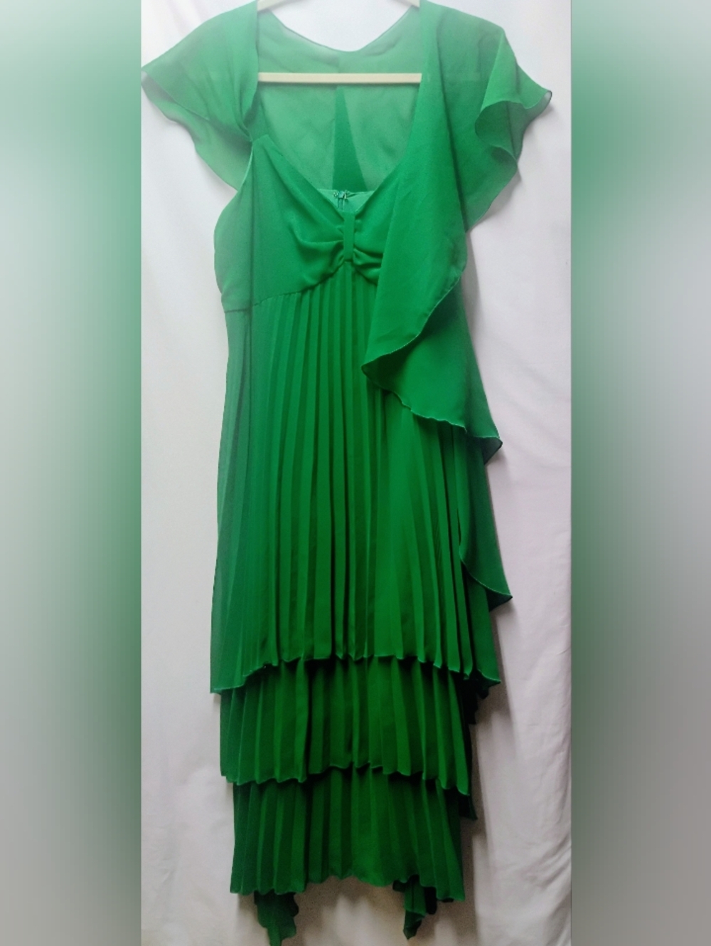 Antthony Green Pleated & Layered Babydoll Dress w/Attached Sheer Shawl
